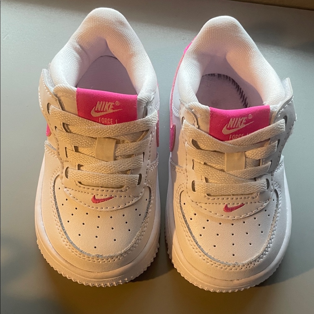 Nike Kids White and Pink Lace-Up Sneakers